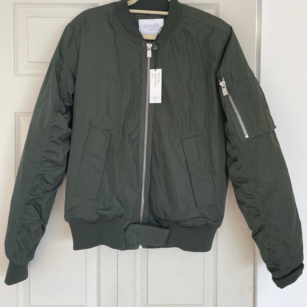 NWT Eleven Paris La Collection Nuxy Bomber Flight Jacket In Olive Night.